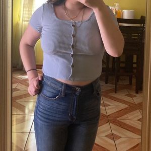 🤑Square neck ribbed blue crop top